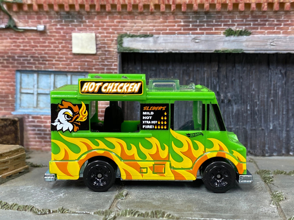 Loose Hot Wheels - Quick Bite Food Truck - Hot Chicken Green with Flames