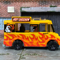 Loose Hot Wheels - Quick Bite Food Truck - Hot Chicken Yellow with Flames
