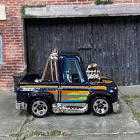 Loose Hot Wheels - Toon'd 1983 Chevy Silverado - Dark blue and Orange