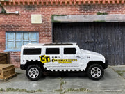 Matchbox Hummer H2 SUV Concept White and Black Construction - rear angle view showing tampo details