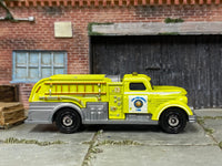 Matchbox MBX Recue Dasher San Luis Obispo Green Fire Truck - rear angle view showing tampo details