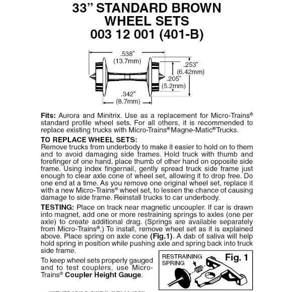 Micro-Trains 00312001 N scale 33-inch standard brown wheelsets, pack of 48 axles