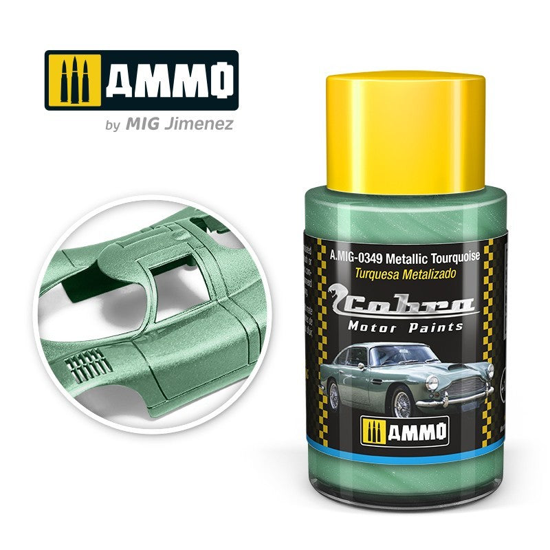 AMMO A.MIG-0349 Cobra Motor Metallic Turquoise 30 ml bottle.