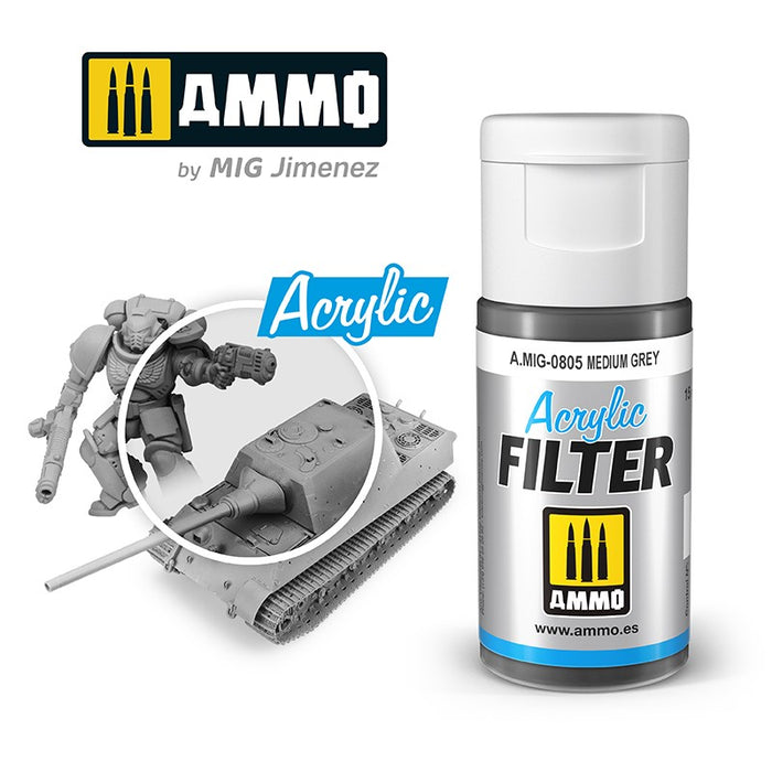 AMMO by Mig A.MIG-0805 Acrylic Filter Medium Grey 15mL