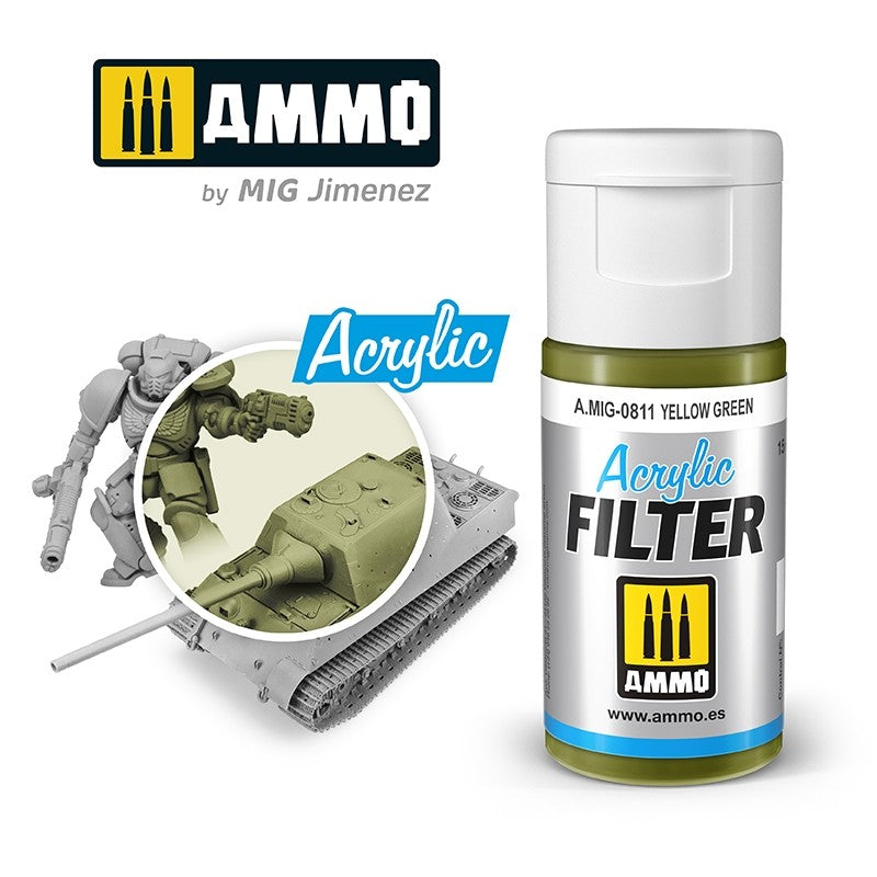AMMO by Mig A.MIG-0811 Acrylic Filter Yellow Green 15mL