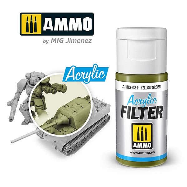 AMMO by Mig A.MIG-0811 Acrylic Filter Yellow Green 15mL