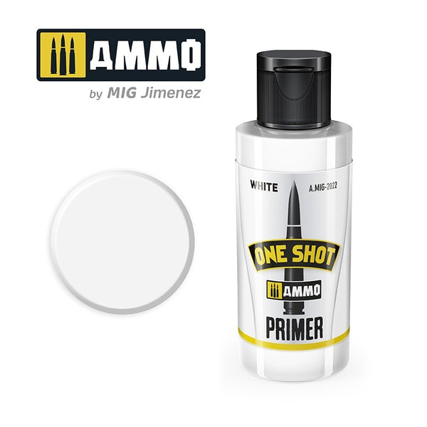 AMMO A.MIG-2022 One Shot Primer White — manufacturer bottle and white color sample