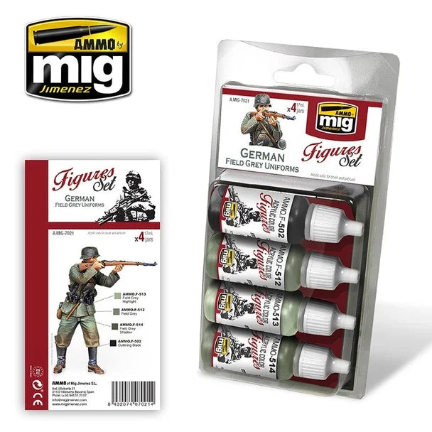 AMMO by Mig Jimenez A.MIG-7021 German Field Grey Uniforms Acrylic Set 4 x 17ml– product image