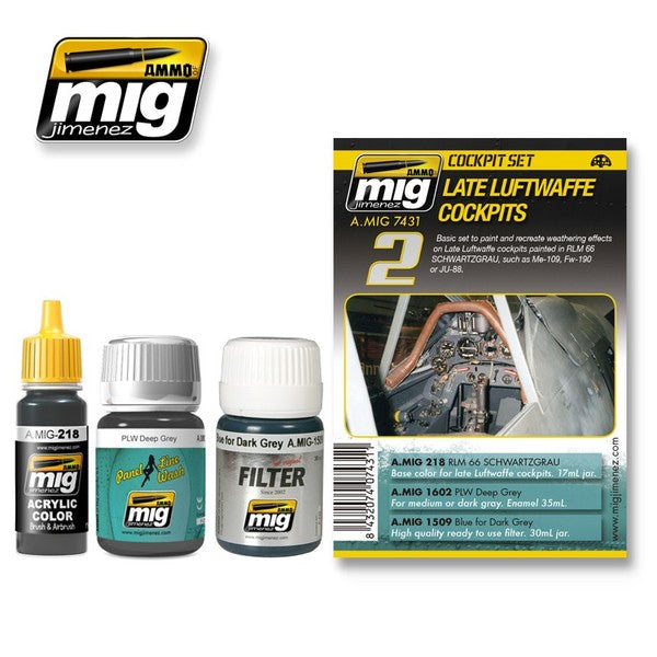 AMMO A.MIG-7431 Late Luftwaffe Cockpits three-product paint and weathering set.
