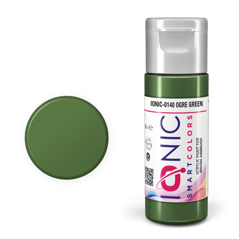AMMO IONIC 0140 Ogre Green 20 ml acrylic paint bottle and color swatch