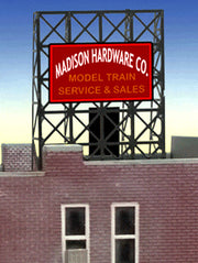 Miller Engineering N/Z Scale Madison Hardware animated rooftop billboard 338920