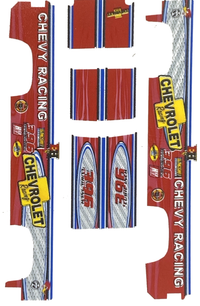 Actual five-piece Chevy Racing Red artwork from the decal-only PDF. No instructions or calibration marks.