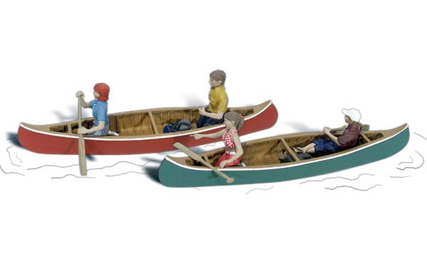 Woodland Scenics A1918 HO scale Canoers figure set, manufacturer product photo