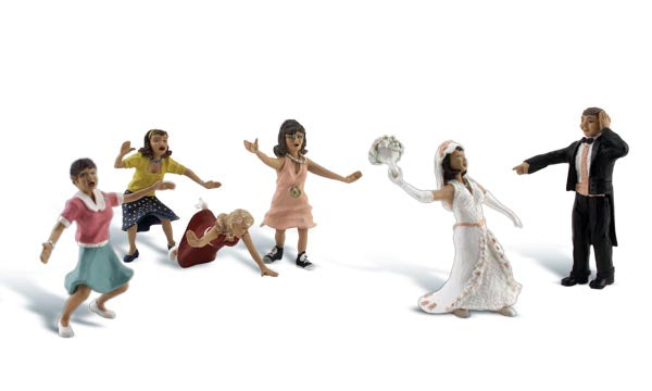 Woodland Scenics A1932 HO scale Wedding Bouquet Toss figures, manufacturer product photo