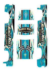 Actual five-piece Hot Rod Garage Cyan decal artwork, same Silverado template