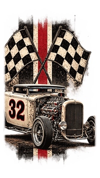 Number 32 Checkered Roadster artwork close-up