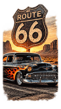 Route 66 Flame Cruiser artwork close-up