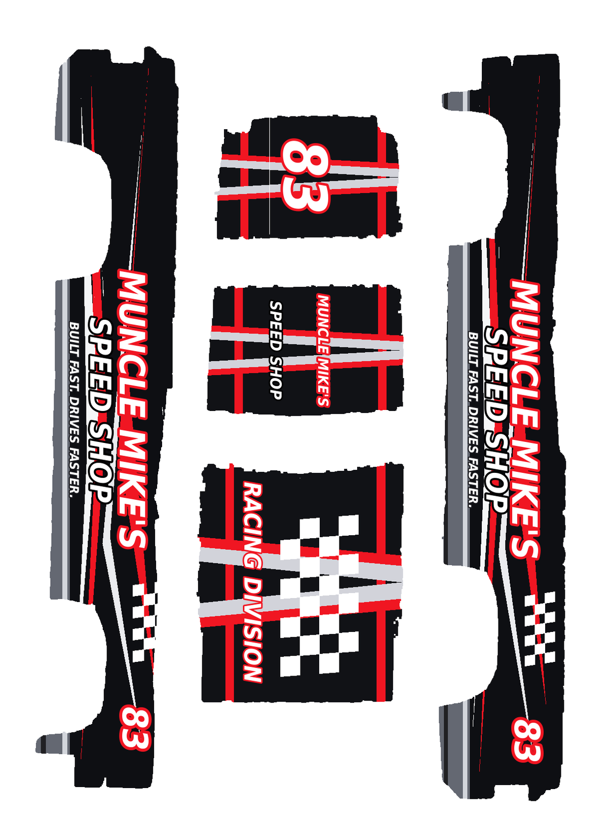 Muncle Mike's Speed Shop #83 Red color five-piece printable decal artwork