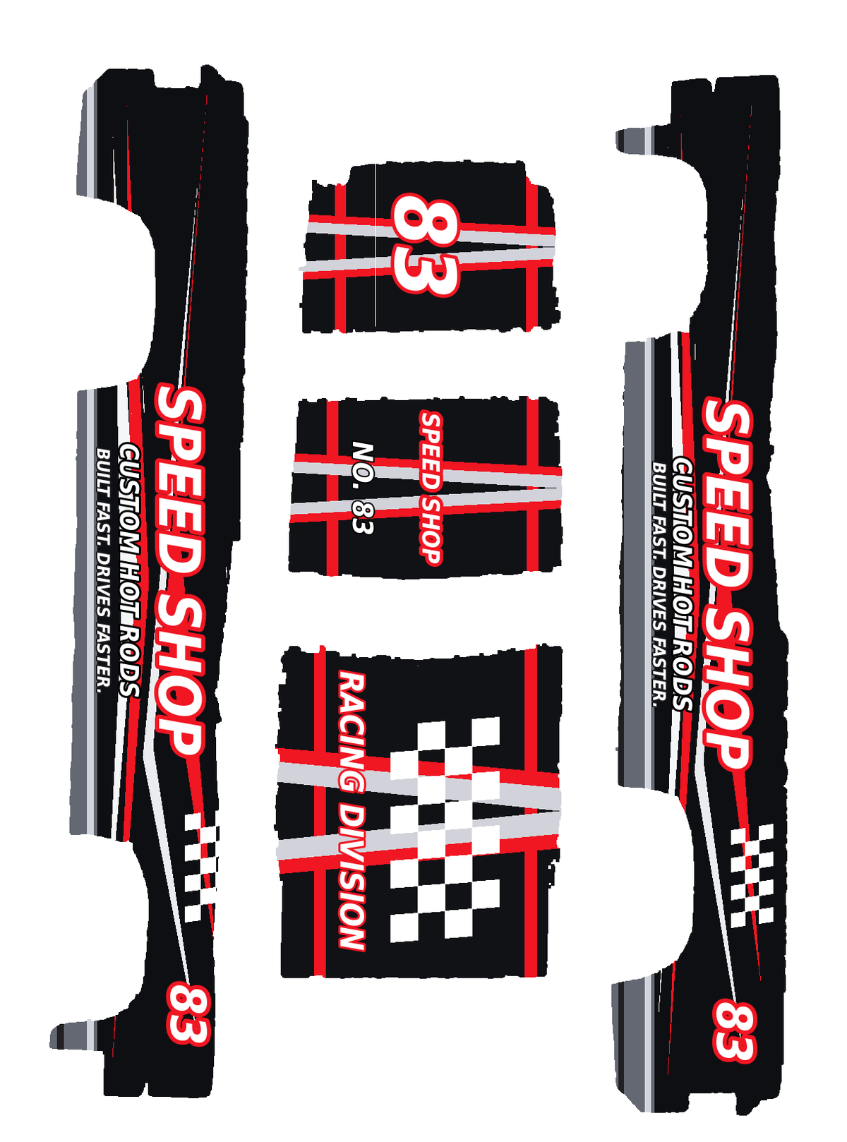 Unbranded Speed Shop #83 Red color five-piece printable decal artwork