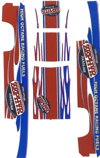 Actual five-piece Zephyr Racing Fuels artwork from the decal-only PDF. No instructions or calibration marks.