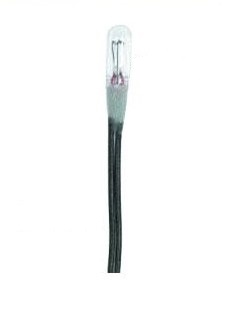 Miniatronics 18-728-10 clear 2.4 mm 12-volt 30 mA lamp, single-bulb detail from the ten-piece pack.