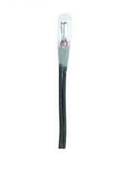 Miniatronics 18-728-10 clear 2.4 mm 12-volt 30 mA lamp, single-bulb detail from the ten-piece pack.