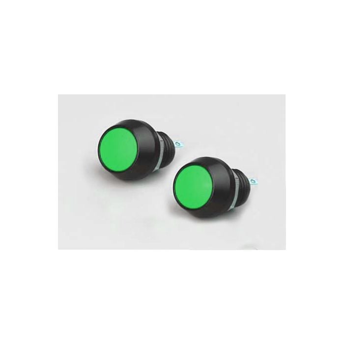 Miniatronics 33-123-02 green illuminated latching push-button switches, two-piece pack.