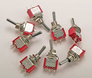 Miniatronics 36-200-08 SPST miniature toggle switches, eight-piece pack.