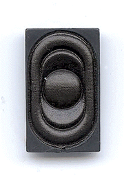 Miniatronics 60-115-01 oval 15 by 25 mm, 1-watt speaker, front view.