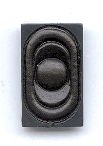 Miniatronics 60-115-01 oval 15 by 25 mm, 1-watt speaker, front view.