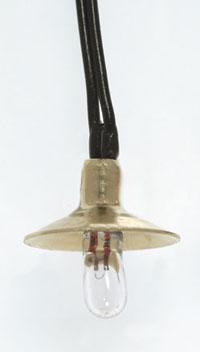 Miniatronics 72-115-05 HO scale lampshade with 1.5-volt bulb, detail of one assembly from the five-piece pack.