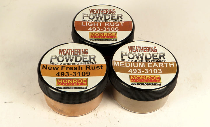 Monroe Models 2911 Rust & Dust weathering set, three one-ounce jars: Light Rust, New Fresh Rust, Medium Earth