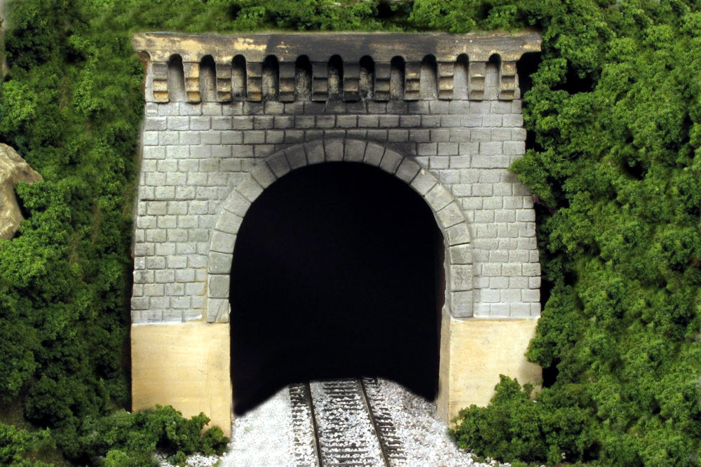 Monroe Models AIM 217 N scale granite single-track tunnel portal installed in scenery