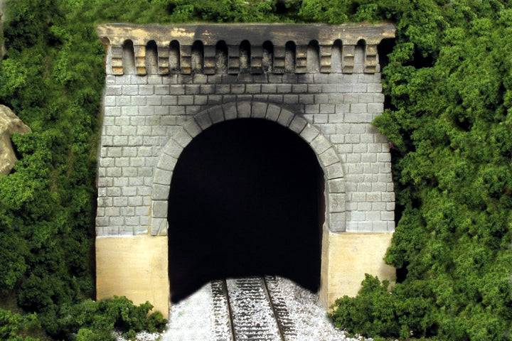 Monroe Models AIM 217 N scale granite single-track tunnel portal installed in scenery