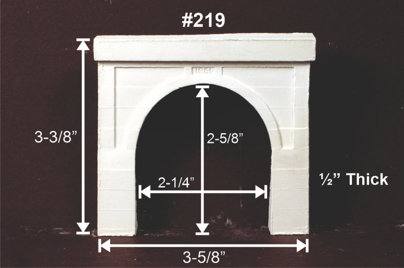 Monroe Models 219 N scale Modern Concrete Double-Track Tunnel Portal, unpainted casting with manufacturer dimensions.