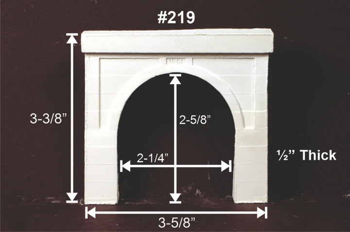 Monroe Models 219 N scale Modern Concrete Double-Track Tunnel Portal, unpainted casting with manufacturer dimensions.