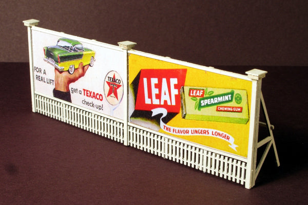 Completed Monroe Models 2217 HO scale double billboard with advertising signs