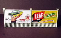 Monroe Models 2217 HO Double Billboard kit, assembled and painted example, straight front view.