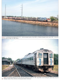 Publisher preview page 36 from Boston and Maine In Color Volume 4, with passenger trains near Beverly and Rockport