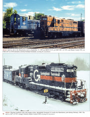 Publisher preview page 70 from Boston and Maine In Color Volume 4, with Manchester yard locomotive photographs