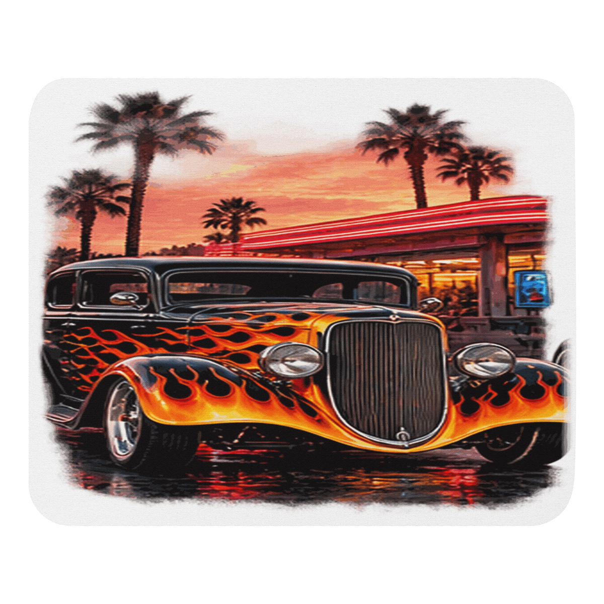 Neon Diner Flame Coupe Mouse Pad product mockup