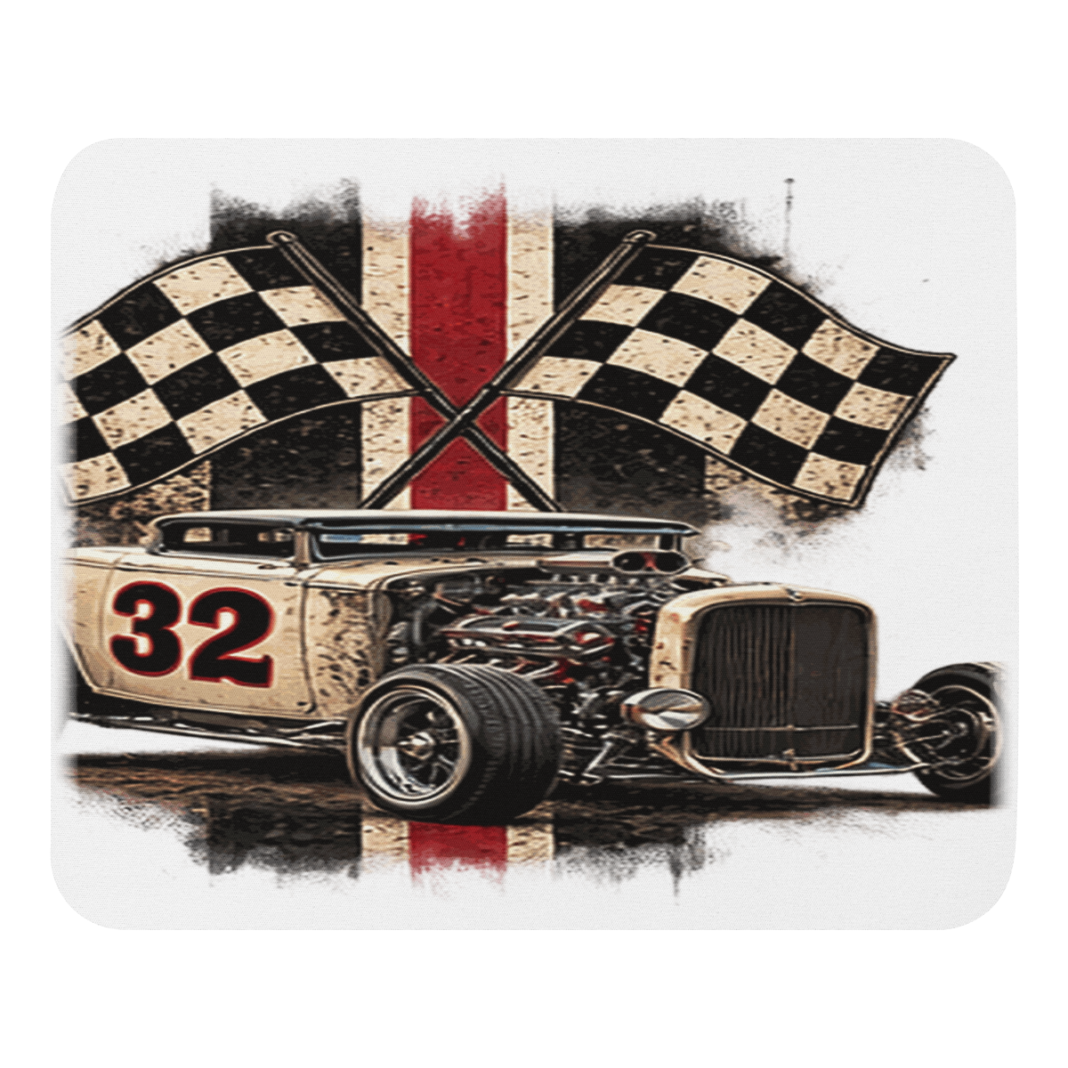 Number 32 Checkered Roadster Mouse Pad product mockup