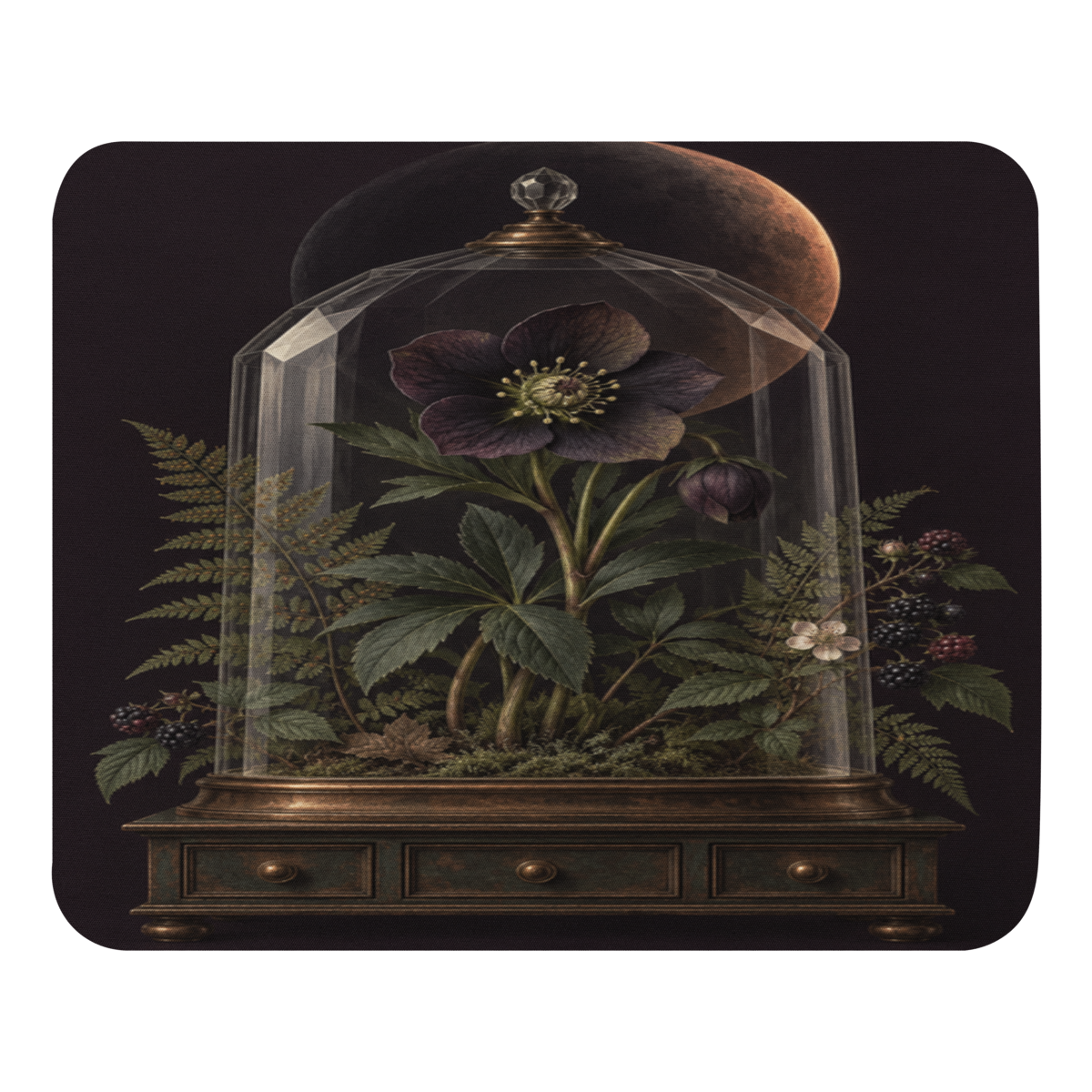 Eclipse Hellebore Gothic Botanical – Dark Academia Mouse Pad — front view