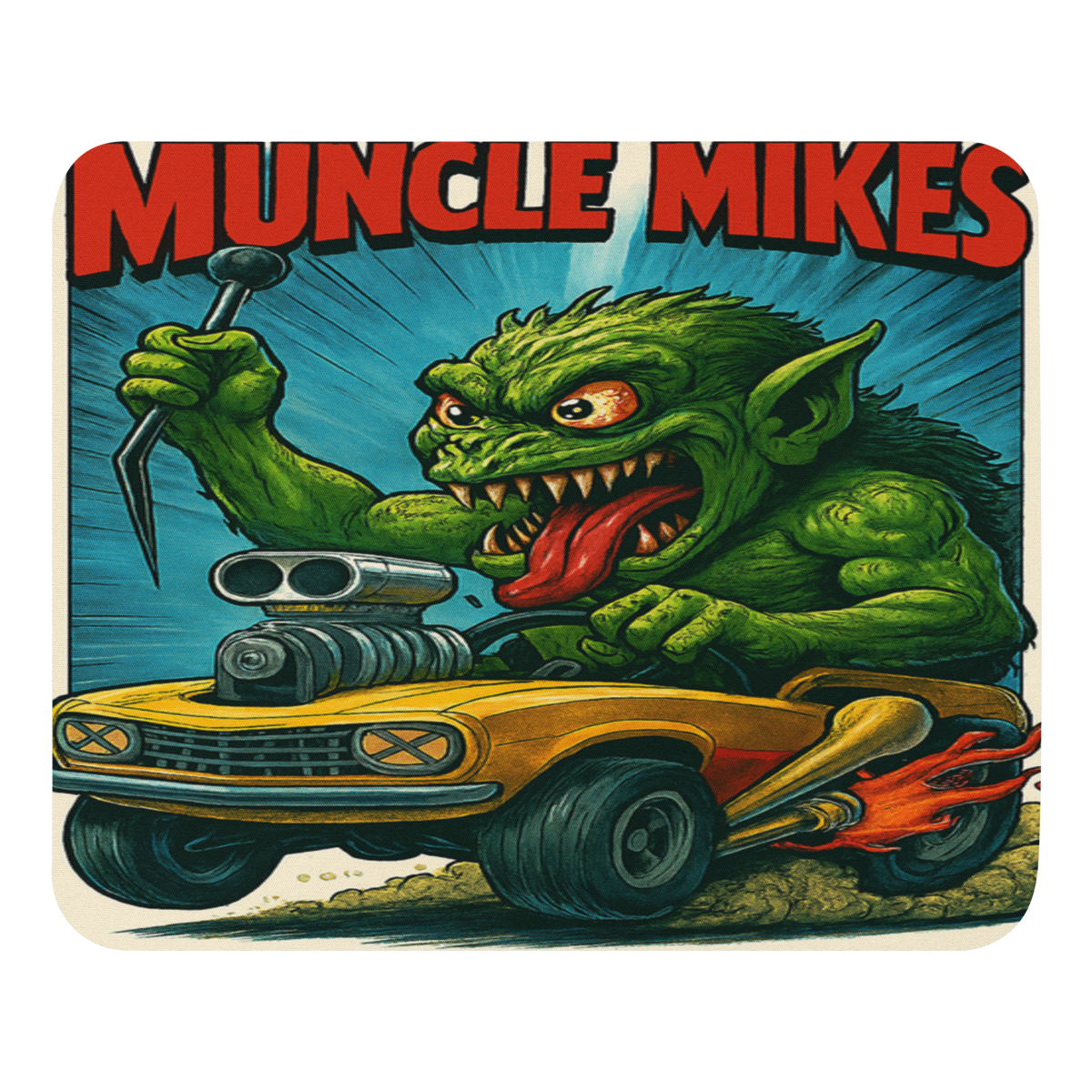 Monster Mugs 005 Hot Rod Coffee Mug — Muncle Mikes Mouse Pad product mockup
