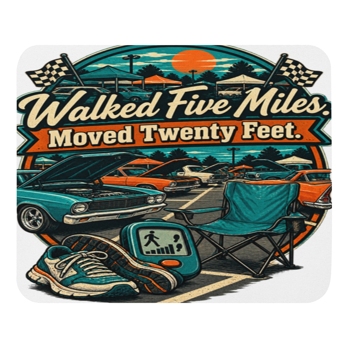 Walked Five Miles Moved Twenty Feet Mouse Pad product mockup