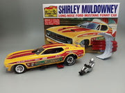 MPC1001 Shirley Muldowney Long-Nose Ford Mustang Funny Car 1:25 model kit - Assembled and painted example with driver figure and drag chutes