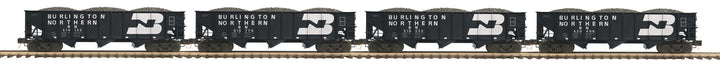 MTH 20-92362 O scale Burlington Northern set of four 70-ton three-bay hoppers with loads