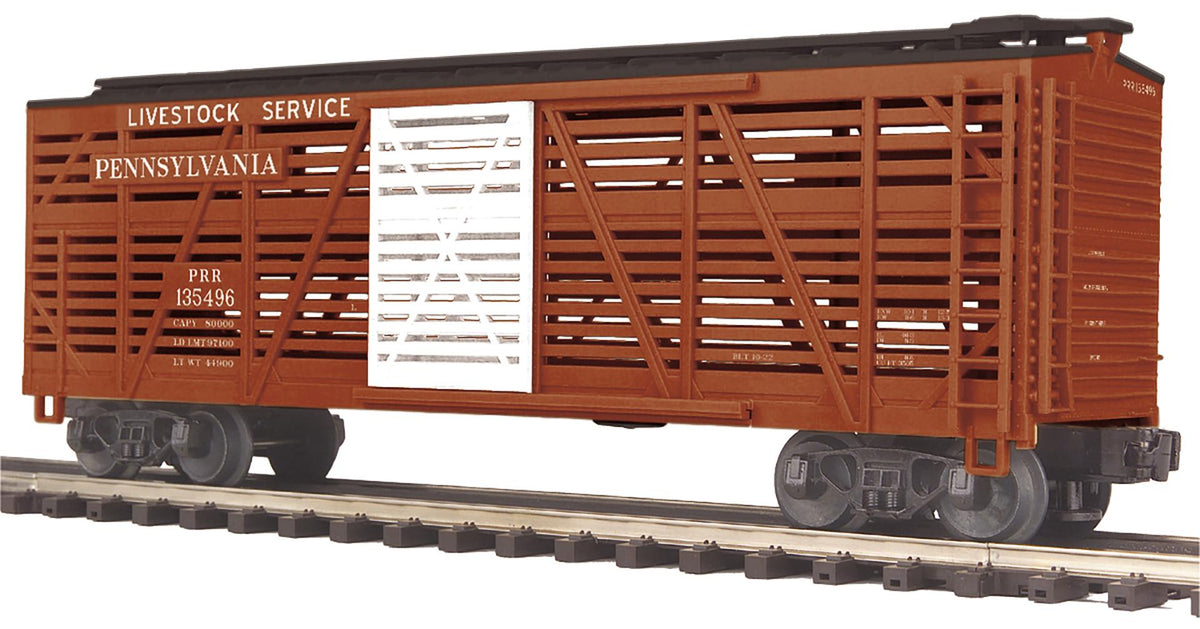 MTH 20-94727 O scale Pennsylvania steel-sided stock car with silver door