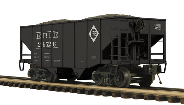 MTH 20-95706 O scale Erie black two-bay fishbelly hopper with load