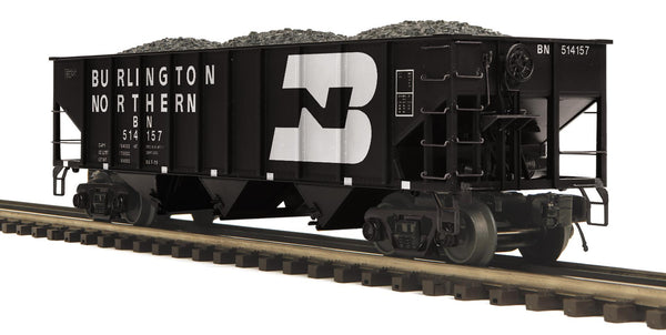 MTH 20-96843 O scale Burlington Northern 70-ton three-bay hopper with load, manufacturer model view